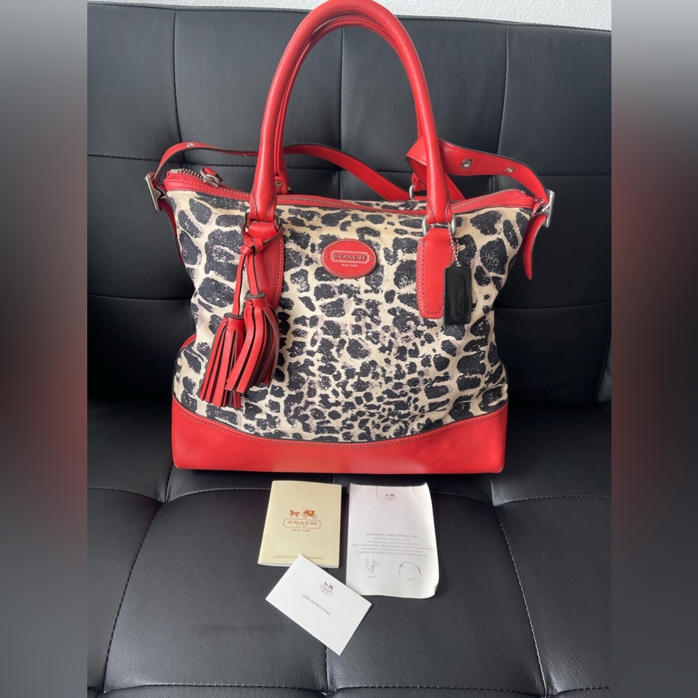 COACH 19988 RORY OCELOT Cheetah Black/Red Shoulder Tote Satchel Bag SRP$398
